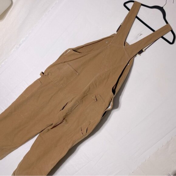 Carhartt Tan Duck Canvas Bib Overalls Double Knee Work Wear 50x30 - Picture 15 of 16